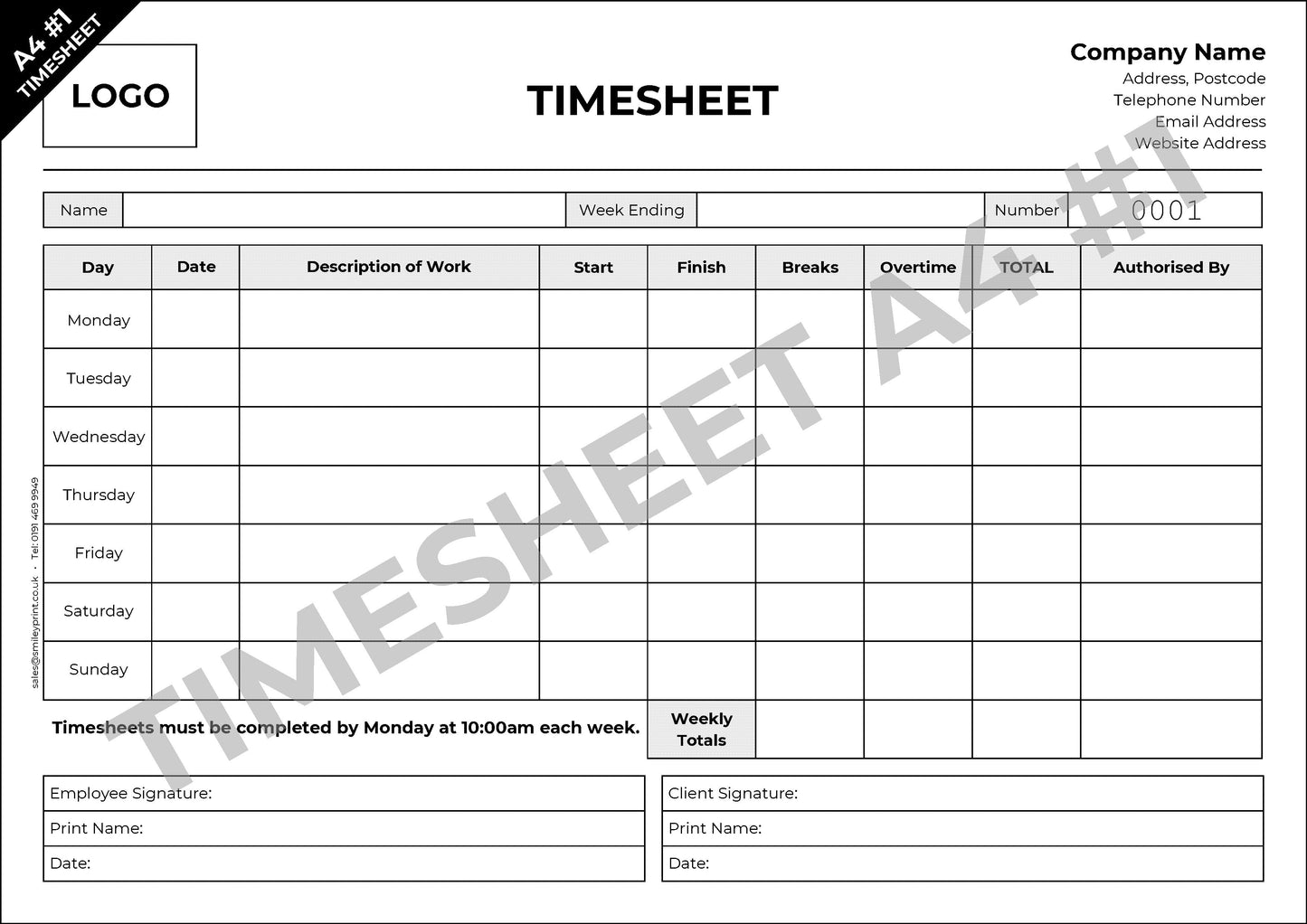 Timesheet Templates - Order Online